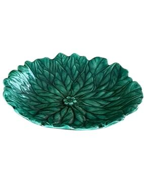 Vintage Studio Pottery Leaf Bowl Green Glaze Signed R.W. 1985